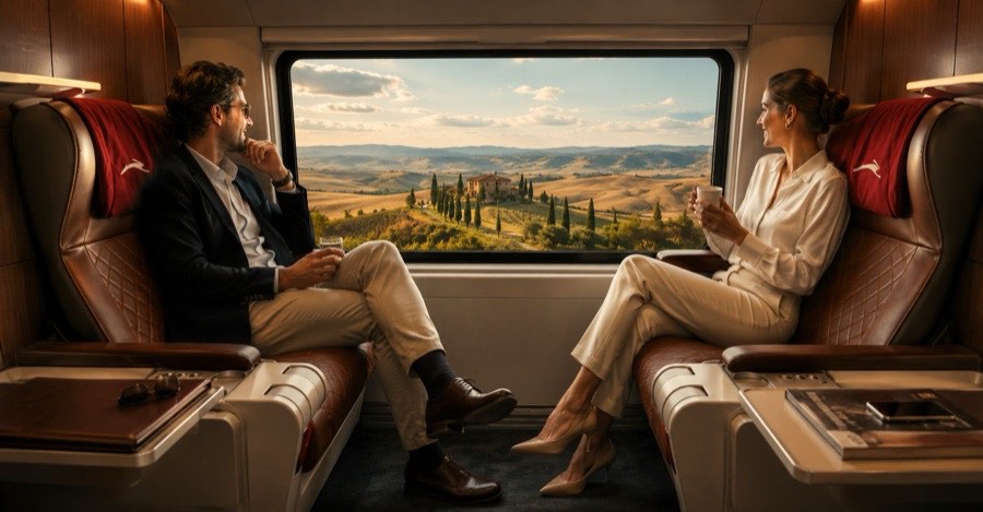 Traveler relaxing in the private Club Executive Salotto compartment
