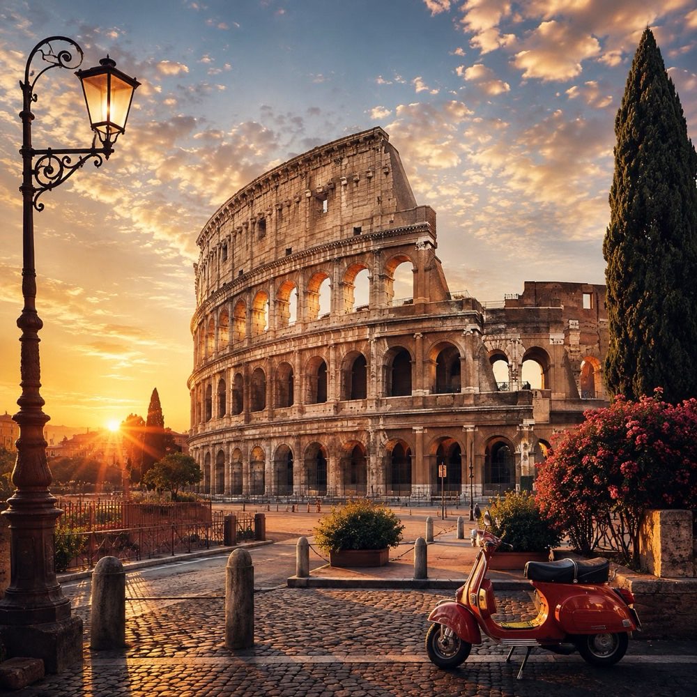 The Colosseum in Rome at sunrise