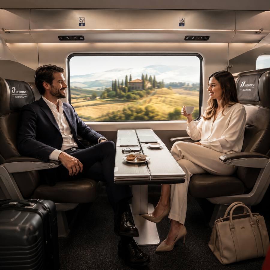Passengers seated in Trenitalia Frecciarossa Business class