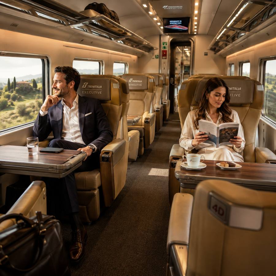 Passengers seated in Trenitalia Frecciarossa Executive class