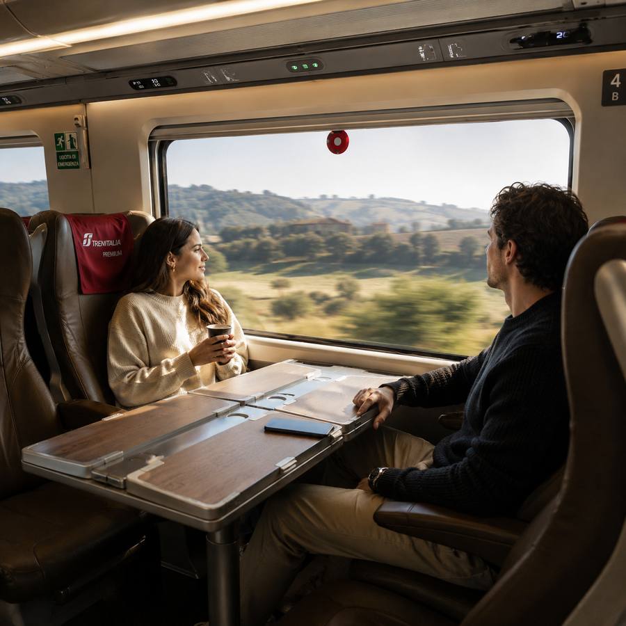 Passengers seated in Trenitalia Frecciarossa Premium class