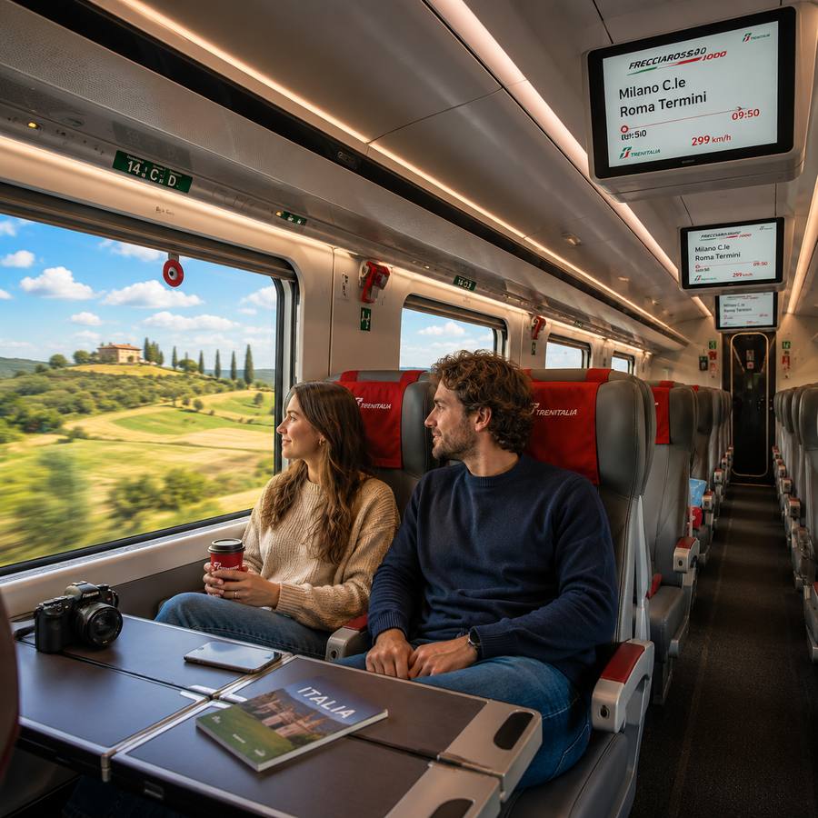 Passengers seated in Trenitalia Frecciarossa Standard class